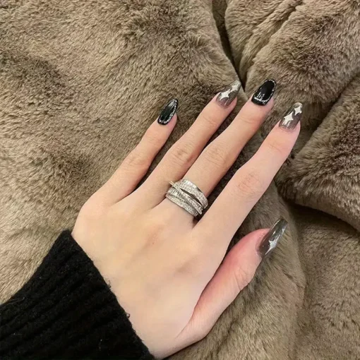 "Buy shiny geometric adjustable ring for women in Pakistan – multi-layered lines, open design fashion jewelry"