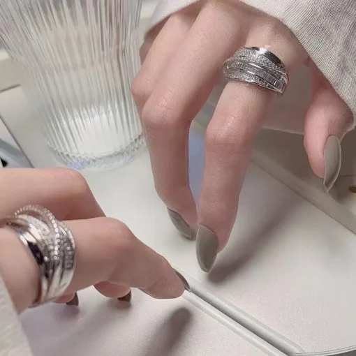 "Buy shiny geometric adjustable ring for women in Pakistan – multi-layered lines, open design fashion jewelry"