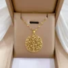 "Buy luxurious life tree pendant necklace in Pakistan – 18K gold-plated stainless steel with synthetic zirconia, perfect for holidays and party wear"